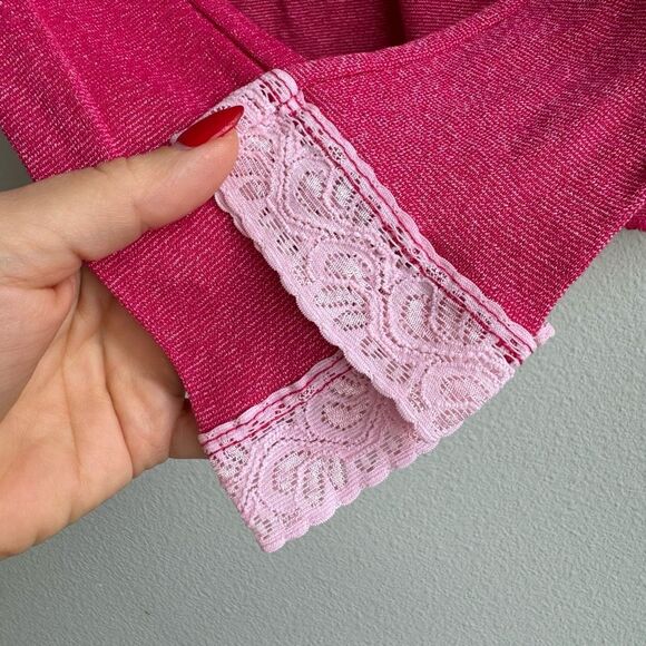 Anthropologie Michael Stars Pink Lurex Lace Trim Long Sleeve Top One Size Medium - Picture 2 of 5